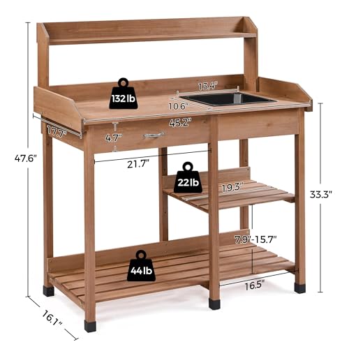 Yaheetech Potting Bench with Sink & Drawer, Outdoor Gardening Table, Brown - color: Brown