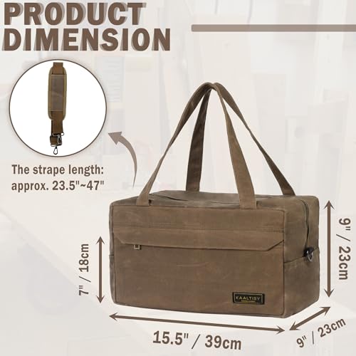 Canvas Tool Organizer Bag, Heavy Duty 16oz Waxed Canvas Garden Hand Tools Tote - with 6 Inside Slots & 1 Large Storage Capacity, Hand Tools Bag for Gardening Carpentry Tools | 15.5" x 9" x 9" - color: Grey, size: L