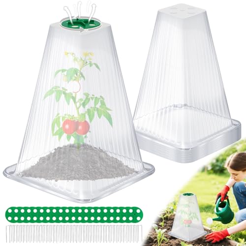20 Pack Garden Cloches for Plants with 40 Ground Stakes and Rotary Vent - color: White