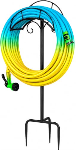 Freestanding Garden Hose Holder Stand – Heavy Duty Hose Hanger Stand, Outdoor Hose Organizer, Water Hose Stand Rack, Hose Butler Storage for Yard Lawn Garden（black） - size: 44in