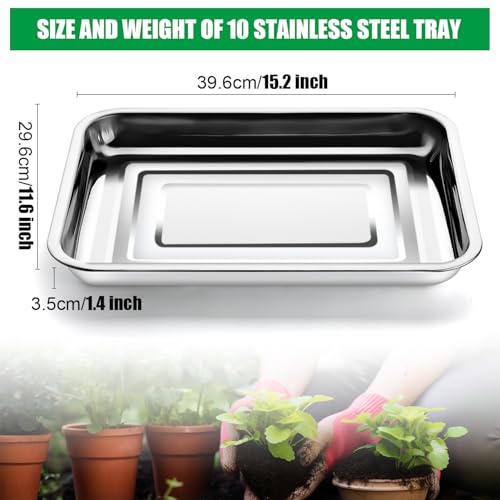 RooTrimmer Stainless Steel Plant Trays, 5 Pack Multi-Purpose Tray for Indoor Outdoor Plants, Seed Starting Tray for Potted Plants(11.6 inch×15.2 inch, 1.45" Height, 5-Pack) - size: Middle-5P