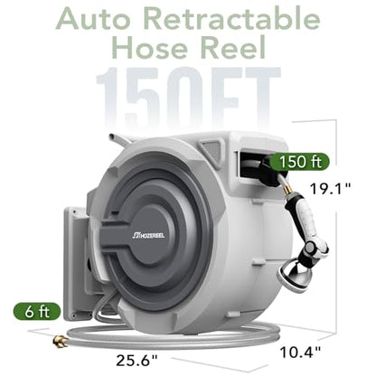 Retractable Hose Reel 1/2"x 150ft, Retractable Garden Hose - size: 1/2" 150 FT Hose & Reel