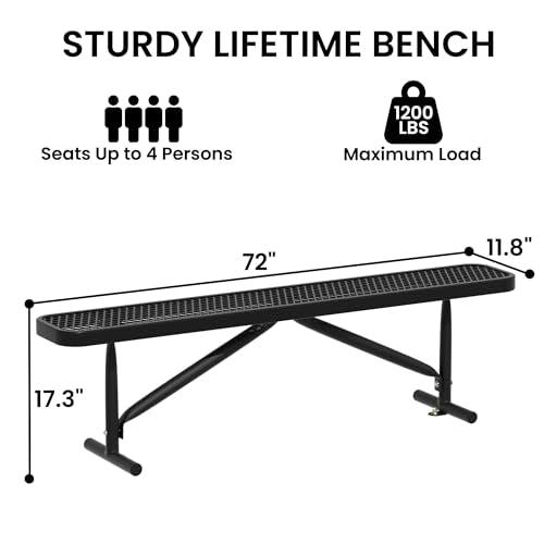 6FT Metal Park Bench for Outside, Heavy-Duty Outdoor Bench with Thermoplastic-Coated, Weatherproof Steel Mesh Bench for Parks, Gardens, Patios, Stores, Black - color: Black, size: 6FT