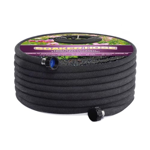 Soaker Hose 75ft - 5/8 Round Rubber Garden Soaker Hoses, Heavy Duty Irrigation Drip Hose, Water Seeper Soaking Hose for Gardens, Flower Beds And Lawn Yard - size: 75FT by 5/8"