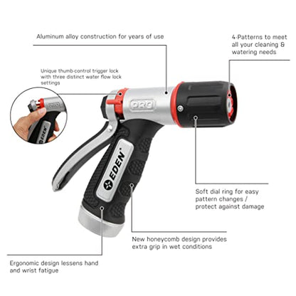 Eden PRO Metal 4-Pattern Hose Nozzle: Rear Trigger, Cyclonic Turbo Spray - style: Rear Trigger