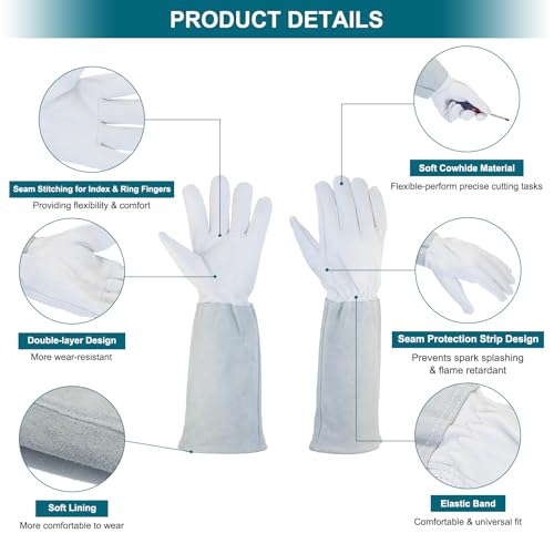 MECCANIXITY Leather Gardening Gloves for Women and Men, Thorn Proof Rose Garden Glove Long Sleeve Working Gloves for Digging - color: White-gray, size: Large