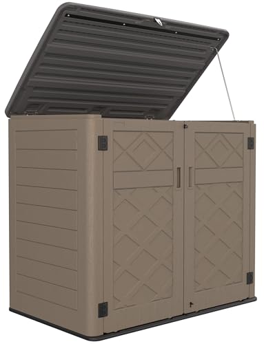 HOMSPARK Storage Shed Weather Resistance, Multi-Purpose Outdoor Storage Cabinet Waterproof, Outdoor Storage Cabinet for Bike, Garbage Cans, Lawnmower, Garden Accessories (coffee, Extra Large-48 cu ft) - color: coffee, size: Extra Large-48 cu ft