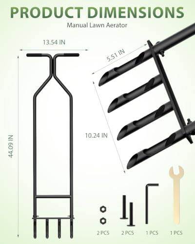 Manual Lawn Aerator Tool, Heavy Duty Core Aerator with Hollow Tines, Stainless Steel Grass Aerator for Soil Compaction Relief, Yard & Lawn Care Tool