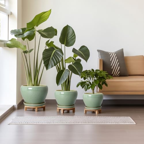 Ceramic Pots for Plants, 10+8+6 Inch Ceramic Planter, Retro Green - color: Retro Green