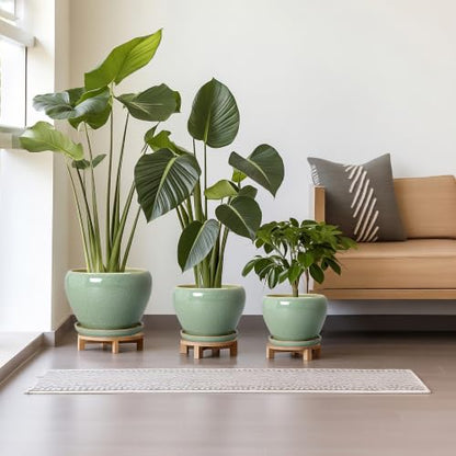 Ceramic Pots for Plants, 10+8+6 Inch Ceramic Planter, Retro Green - color: Retro Green