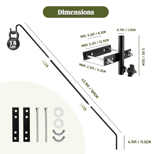 MIXXIDEA Extended Fence Deck Hook Rail Heavy Duty Bird Feeder Hook, Adjustable Plant Bracket for Bird Feeders, Planters, Suet Baskets, Lanterns, Wind Chimes and More - size: 43in Long Fence Hook-1 Pack