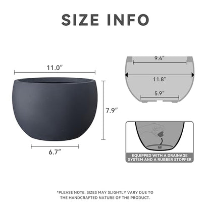 Kante Small Round Bowl Charcoal Concrete Planter 11.8" Dia, Outdoor - color: Charcoal, size: 11.8" d