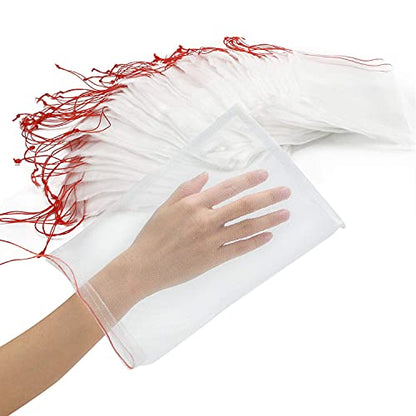 Fruit Bags for Fruit Trees, 100 PCS 6x10 Inch Fruit Protection Bags with Drawstring, Garden Netting Mesh Fruit Cover Bag for Grape, Tomato, Peach, Apple, Flower from Birds Bugs - size: 6"x10"/Pack of 100