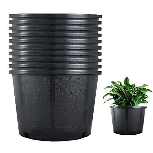 Plant Pots Flower Pot 10-Pack 10 Gallon Planter Nursery Pot Garden Seedling Planters Containers Plastic Injection Molded Pots with Drainage Holes for Outdoor Indoor Plants Vegetables, Black - color: Black, size: 10 Gallon - Round