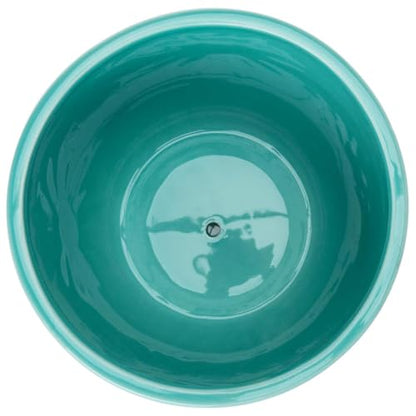 MyGift 7-Inch Turquoise Ceramic Planter Pot with Drainage Hole & Saucer - color: Turquoise
