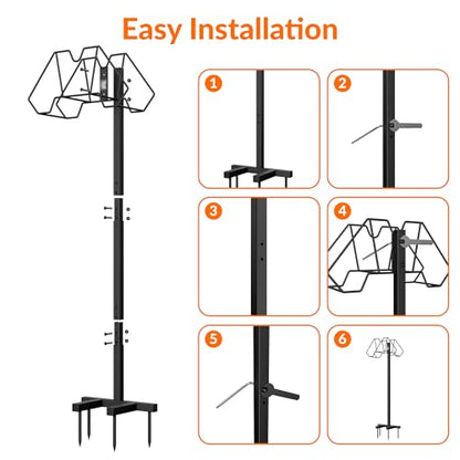 Giraffe Tools Garden Hose Holder with 4 Spikes Holds 150FT, Freestanding