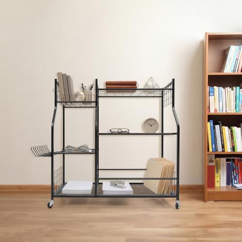 Tool Organizer, Rolling Garden Tool Storage Rack with Wheels Black