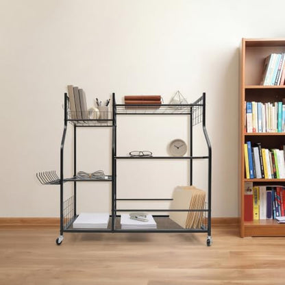 Tool Organizer, Rolling Garden Tool Storage Rack with Wheels Black