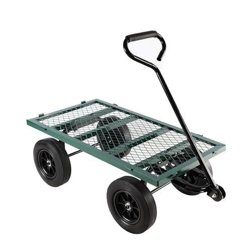 Multi-Functional Metal Garden Cart - 37" x 19.48" x 40.15", Solid Tires, Heavy Duty Tool Cart for Gardening, Farming, Yard Work, Green