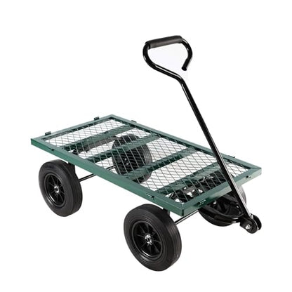 Multi-Functional Metal Garden Cart - 37" x 19.48" x 40.15", Solid Tires, Heavy Duty Tool Cart for Gardening, Farming, Yard Work, Green