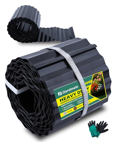 Corrugated Metal Garden Edging, Sturdy Black Garden Edging Border for DIY Flower Bed, Lawn and Landscape Edgings, Hemmed Edges Design, Easy Installation with Garden Gloves (12in*20FT) - size: 20 FT L x 12" H