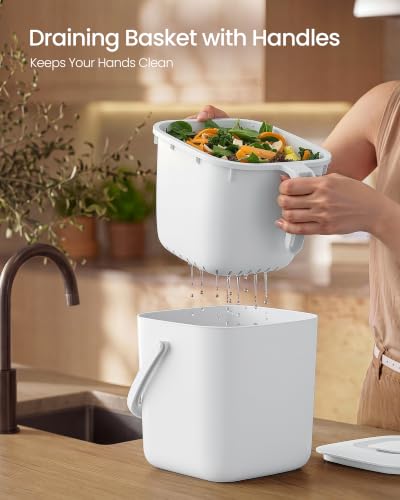 SONGMICS Compost Bin for Kitchen Counter, Plastic, 1-Gallon (4 L) - color: White, size: 1 gallons (4L)
