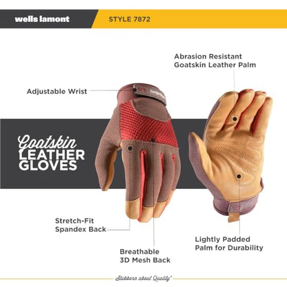 Wells Lamont Women's Breathable ComfortHyde Leather Hybrid Work Gardening Gloves, Small (7872S), Red - size: Small (Pack of 1)