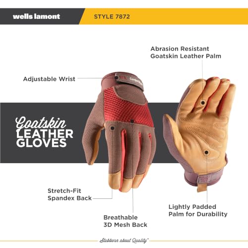 Wells Lamont Women's Breathable ComfortHyde Leather Hybrid Work Gardening Gloves, Medium (7872M) - size: Medium (Pack of 1)