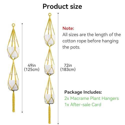 USLAI Macrame Plant Hanger, for Up to 15 Inch Pots, 49+72 Inch, Yellow - color: 72+49 Inch - Yellow