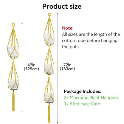USLAI Macrame Plant Hanger, for Up to 15 Inch Pots, 49+72 Inch, Yellow - color: 72+49 Inch - Yellow