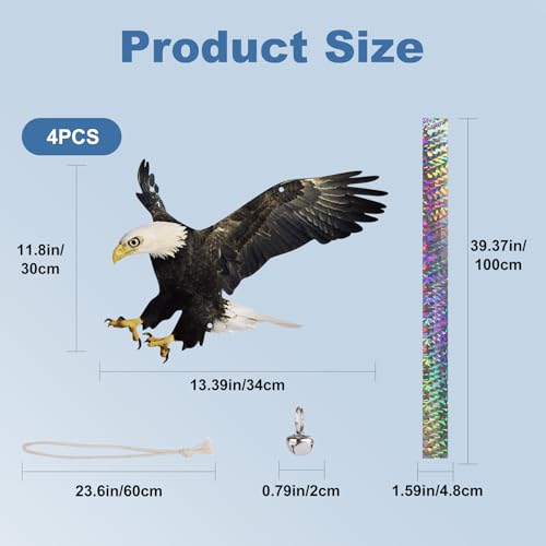 Flat Fake Hawk to Keep Pigeon Away with Reflective Tape, 2Pcs Visual Hanging Owls to Scare Away from Woodpecker Porch Patio Balcony, Pigeon Scare Devices, Garden Owls to Scares Outdoor to Protect Yard - color: 4Pcs Black-2