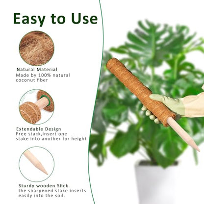 Moss Pole, 2 Pack 17 Inch Monstera Plant Support for Climbing Plants Accessories Indoor, Stackable Moss Poles Plant Support Stakes, Coir Plant Pole Sticks for Potted Plants, Pothos, Philodendron - size: 2pcs x 17 Inches