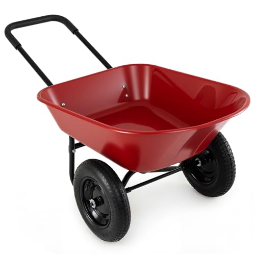 IRONMAX Dual-Wheel Wheelbarrow with All-Terrain Wheels, 220LBS, Red - color: Red