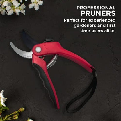 Nevlers 8" Red Bypass Pruning Shears for Gardening w/ 8mm Cut Capacity - color: Red, size: Bypass