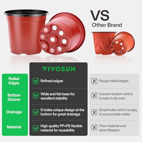 VIVOSUN 100 Pcs 4 in Plastic Plant Nursery Pots, Seed Starting Pots - size: 4 inch