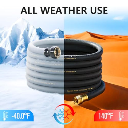 Garden Hose 5/8"x 5ft Brass Rubber Heavy Duty Water Hose 600 PSI Black - color: Black, size: 5FT