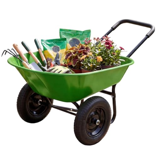 IRONMAX Dual-Wheel Wheelbarrow with All-Terrain Wheels, 220LBS, Light Green - color: Light Green