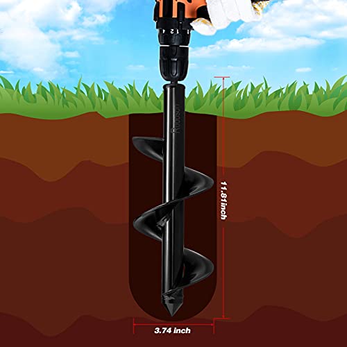 Auger Drill Bit for Planting Ruooson 3.7X11.8 in Garden AugerSpiral, Easy Planter Rapid Planter Plant for 3/8" Hex Drive <1Pcs>. (3.7x11.8 in) - size: 3.7x11.8 In