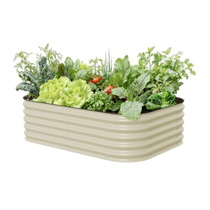 Vego garden Raised Garden Bed Kits, 17" Tall 6 in 1 Modular Metal Raised Planter Bed for Vegetables Flowers Patio Ground Planter Box-Pearl White - color: Pearl White