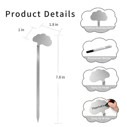 Cloud Shape Stainless Steel Plant Labels with Marker Pen for Outdoor Indoor 20 PCS Reusable Metal Garden Markers for Vegetables Herb Flower Seed Greenhouse - size: 7.8 inch
