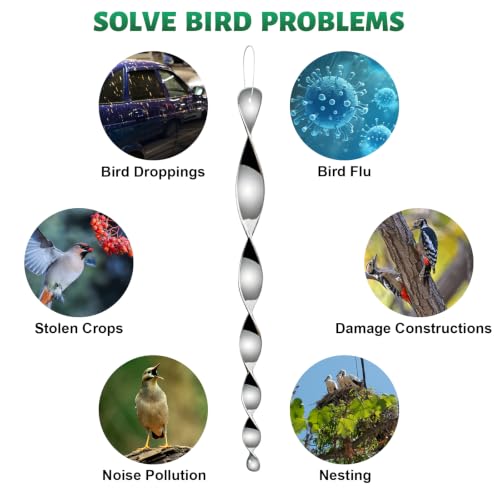 MorTime 30 Pack Bird Repellent Reflective Scare Rods,Ornamental Spiral Deterrent Control Device, Effective Hanging Bird Repellent Devices to Keep Birds Away from Your House Window Garden