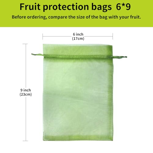100PCS Fruit Protection Bags, 6x9 Inch Green Fruit Netting Cover Bags Drawstring Mesh Fruit Protectors Pest Barrier for Plant Fruit Flower Veggies Garden - size: 6x9 inches