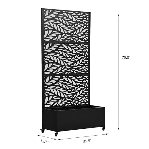 Metal Raised Garden Bed with Trellis and Wheels, 71"x35"x16" (Black-Leaf) - color: Black-leaf, size: 71"x35"x16"