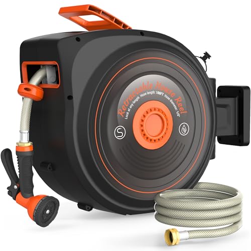 Mars Villa Retractable Garden Water Hose Reel for Outside, 1/2 IN x 100 FT - size: 1/2" 100FT