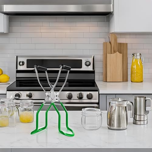 Canning Jar Lifter Tongs - Stainless Steel Jar Lifter with Rubber Grips - color: Green