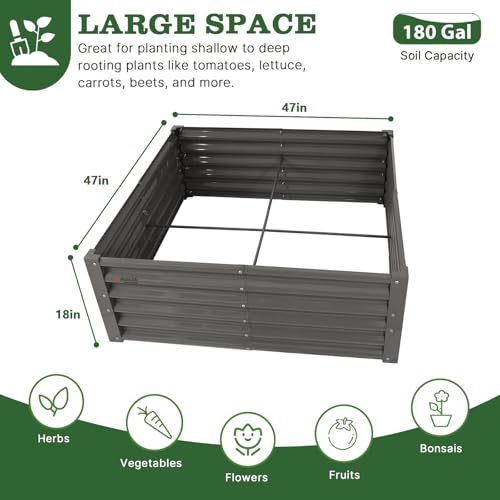 Anleolife 4x4x1.5ft Square Galvanized Raised Garden Bed, Quartz Grey - color: Square-quartz Grey, size: 4x4x1.5ft Tall