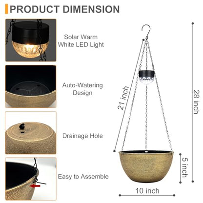 SUNNYPARK 2 Pack Solar Hanging Planters for Plants Outdoor - color: Copper
