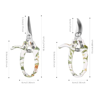 2 Pack Garden Shears, Garden Scissors with Straight & Curved Blades