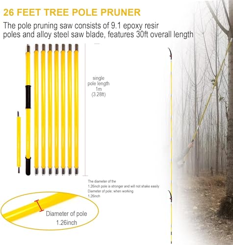 30Ft Tree Pole Pruner, 2025 Upgraded Spring Manual Branches Trimmer for Garden Tools Loppers Hand Pole Saws Extendable Height with Knives and Storage Pocket