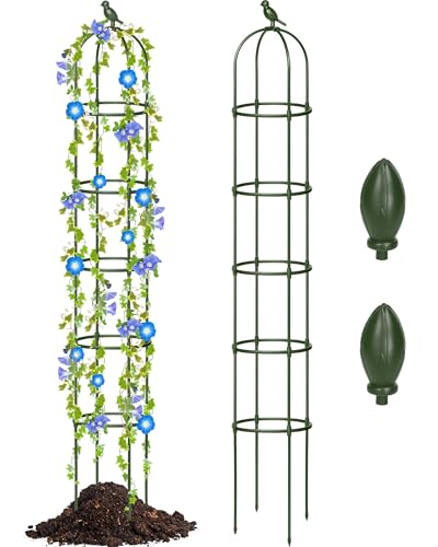 Sadnyy 2 Pack 7 ft Garden Trellis Obelisk for Rose Trellis Climbing Plants Outdoor Rustproof for Pots Tall Tower Plant Support Metal Garden Vines Flower Plants Support Outdoor Indoor (Green) - color: Green